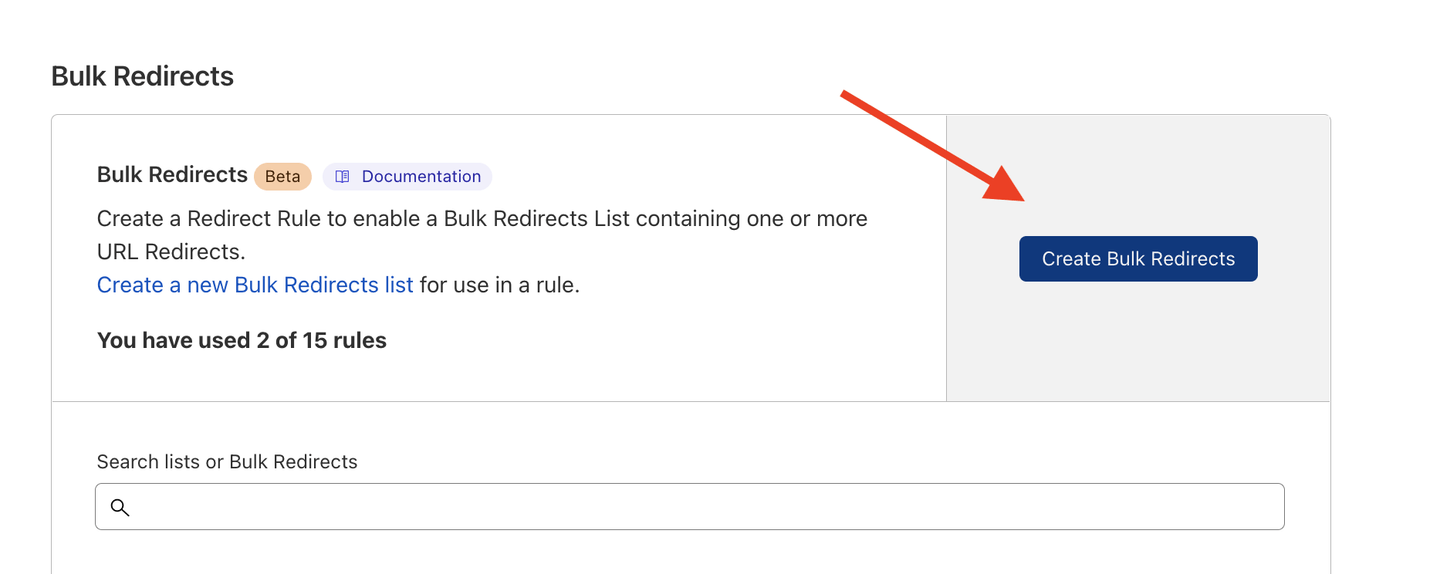 Create new Bulk Redirects